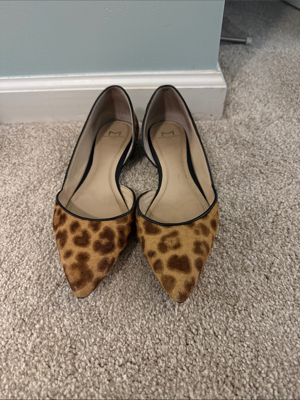 Marc Fisher Leopard-Print Pointed Flats in Tan and Brown